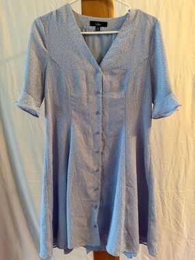 Lulu's Light Blue Button-Front V-Neck Midi Dress